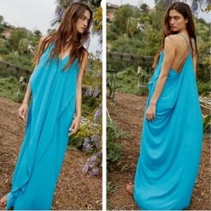 Free People Beach Positano Flowy strappy Maxi Dress in Blue size medium